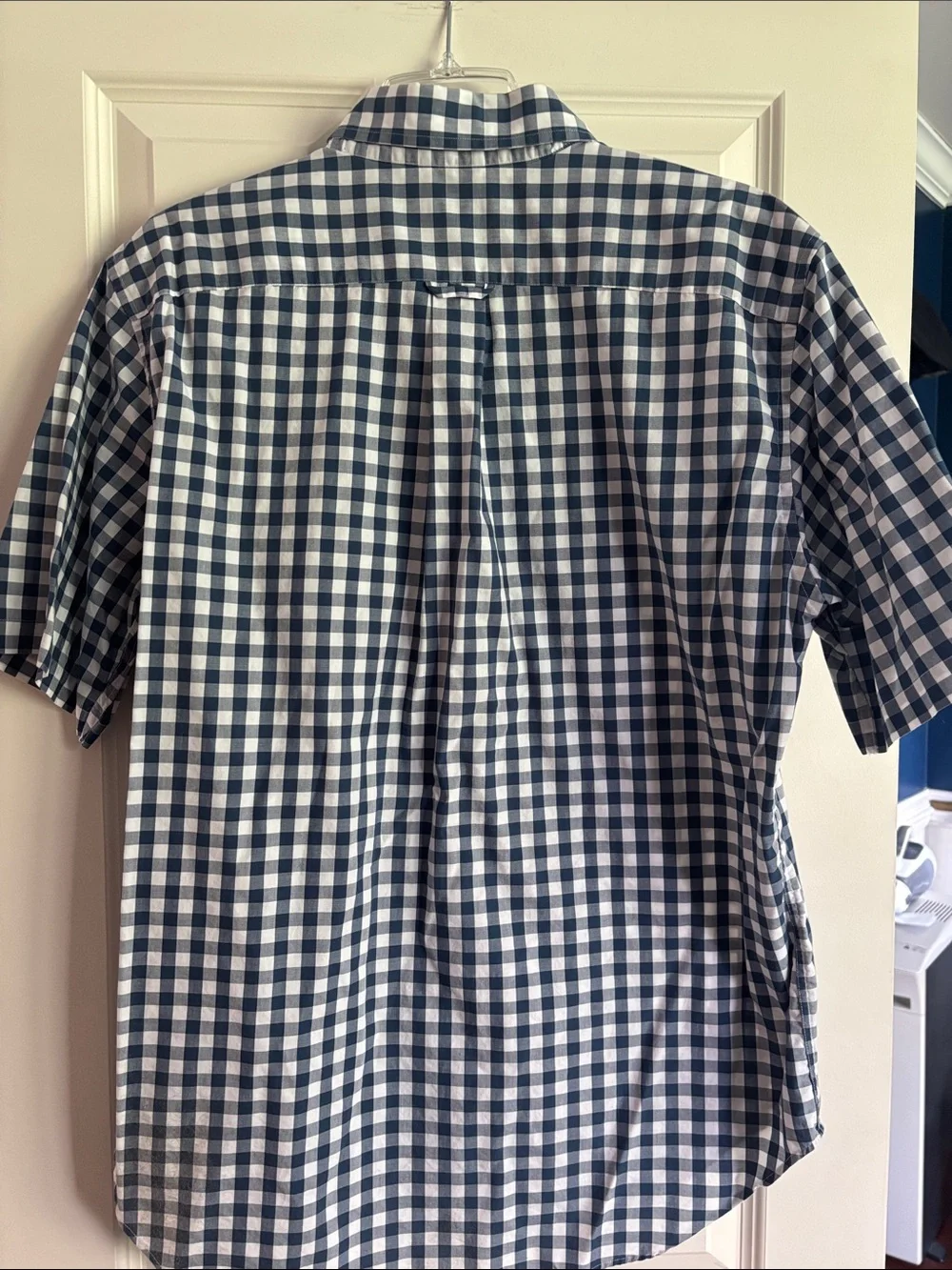 Nautica Men’s Navy and White Gingham Short-Sleeve Button-Down Shirt